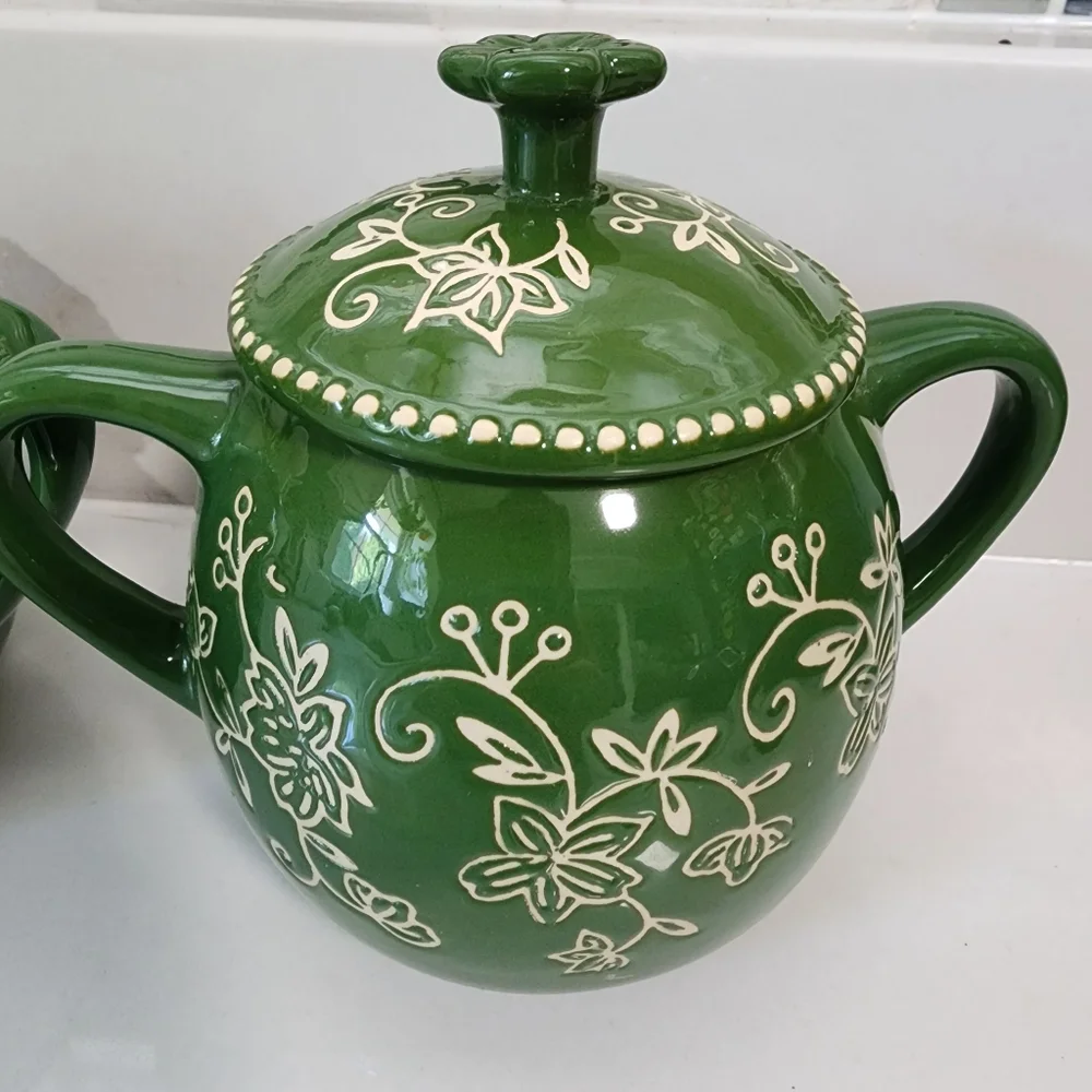 Temptations Green Floral Lace Ceramic Set of 3